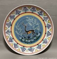 Full view of the vintage Elle Norway platter showing the central deer motif and colorful border.