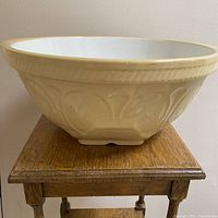 Full view of stoneware mixing bowl on table