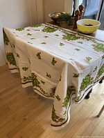 Tablecloth draped over table showing overall pattern and drape