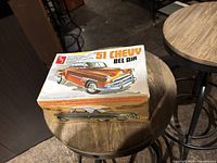 Top front view of the '51 Chevy Bel Air model kit box showing vintage design and minor wear.