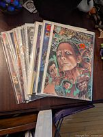 Photo showing a stack of Malibu Star Trek: Deep Space Nine comics preserved in protective sleeves with backing boards, laid on a table.