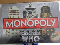 Front view of the sealed Monopoly Doctor Who 50th Anniversary Collector's Edition board game box.