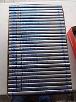 Side view showing spines of 28 books in the set with titles related to US military history