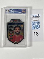 Front view of 2020-21 Topps Chrome UEFA Champions League Mohamed Salah die-cut shield card graded 9 by Great Canadian Grading in protective case.