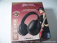 Front of the Santana OYE headphone box showing image of black over-ear headphones, branding, and key features like Bluetooth 5.3, 6-hour battery, and active noise cancelling.