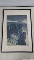 Full view of framed David Blackwood print titled “Island Funeral”.