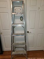 Front view of a 6-foot aluminum A-frame ladder showing six steps and a platform top step