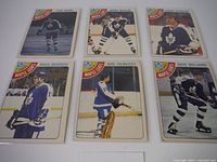Six 1982 O-Pee-Chee hockey cards featuring Toronto Maple Leafs players laid out in two rows of three.