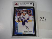 Front image of Matthew Knies rookie card in protective slab with KSA grading label showing Near Gem Mint 9.5 grade.