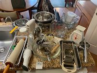 Full view of all kitchen and baking items on countertop