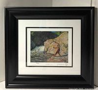 Full view of the framed art print 'The Fisherman' with a black molded frame and white mats.