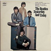 Front cover of The Beatles 'Yesterday and Today' vinyl LP showing the band members posing with cases. Cover is in very good condition with minor edge wear.