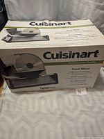 Original box of Cuisinart food slicer showing front and specifications