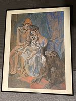 Frontal view of the Picasso poster in the glass frame showing the full artwork with figures and dog.
