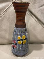 Full view of West German pottery vase showing overall shape, color, and decoration.