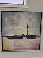 Full front view of abstract acrylic painting on canvas showing main artwork and frame, approximately 25.5 x 25.5 inches.