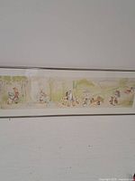 Full view of the framed lithograph depicting a scene with multiple anthropomorphic animals from the Peter Rabbit stories in a forest background.