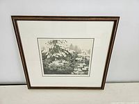 Full image of the framed copper engraving artwork showing the forest scene.