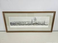 Front view of entire framed lithograph showing gold frame, off-white mat, and panoramic print.