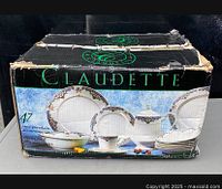 Box showing Claudette branding and 47-piece vintage porcelain dinnerware set image