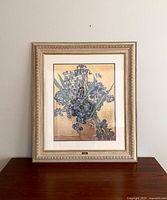 Front view of the custom framed print of Vincent Van Gogh's "Irises" showing the entire artwork, matting, and ornamental frame.