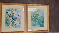 Two original watercolour paintings by R Fleming, framed, showing hummingbirds and roadrunner bird.