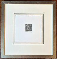 Full image of framed etching showing entire artwork and frame with minimal wear