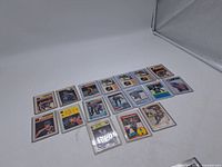 Overview of 15 hockey cards laid out on white background