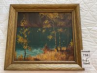 Full view of framed painting with lot sticker