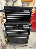 Front view of top chest and rolling cabinet stacked