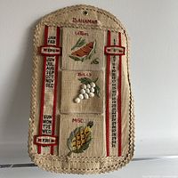 Front view of handmade Bahamas manual calendar showing all embroidery and markers