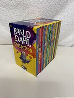 Boxed set of colorful Roald Dahl books showing the collection side of slipcase