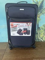 Front view of 27" spinner upright with tag showing set details