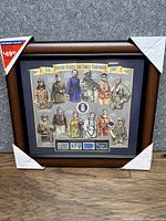 Full front view of framed United States Air Force Uniforms stamp collection in protective wood frame with corner protectors.