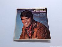 Front cover of Glen Campbell's 'Wichita Lineman' LP showing portrait of the artist and track names.