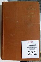 Brown cloth hardcover front cover with gilt stamped text 'My Struggle Adolf Hitler' and auction label reading '1938'
