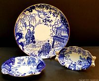 Full shot showing all three Mikado pieces: round plate, small square dish, and small oval dish.