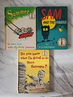 Top view of three hardcover children's books with illustrated front covers showing book titles and authors, themed around summertime.