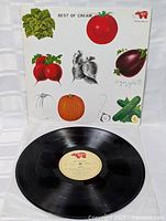 Front cover with vegetable illustrations and vinyl record shown.