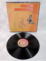 Photo of the vinyl record disc and front cover showing label and artwork, vinyl in excellent condition.