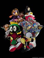 Full view of six assorted plush toys arranged with Sonic the Hedgehog in front