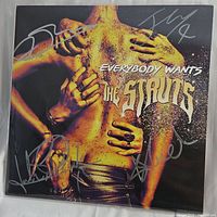 Front of signed The Struts Everybody Wants album cover with multiple autographs in silver marker.