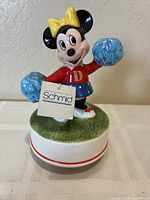 Front view of Schmid Disney Minnie Mouse rotating music box showing figure and original tag.