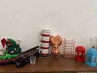 Wide shot of all items on wooden surface