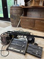 Overall lot with both consoles, two fixtures on bar and cables