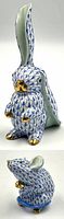Top: Herend porcelain rabbit in blue fishnet; bottom: Herend porcelain mouse in matching pattern