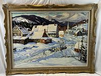 Full front view of the oil painting in its carved gilt frame