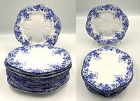 Two stacks showing 10 larger dinner plates on left and 11 smaller plates on right.
