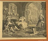 Full detailed view of the engraving capturing the full composition of characters and room.