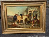 Front view of the oil painting in ornate gilt wood frame.